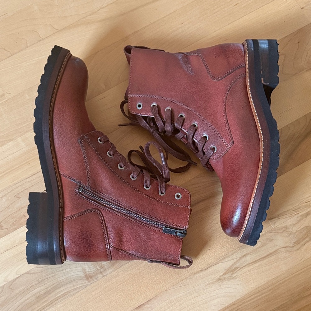 Frye Brown Leather Women's Lace Up Ella Boots